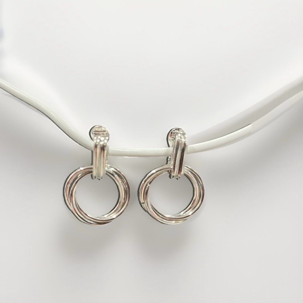 Vintage Monet Silver Hoop Clip-on Earrings